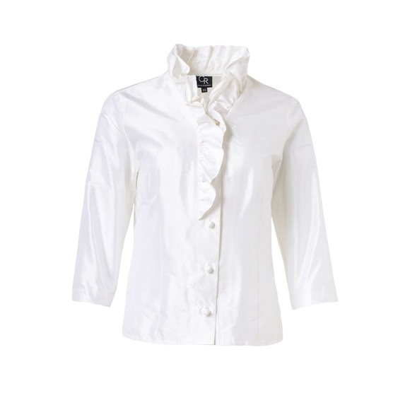 Elliott Lauren Tops - Elliott Lauren Womens Size 10 White Ruffleneck Classic Button Down Shirt